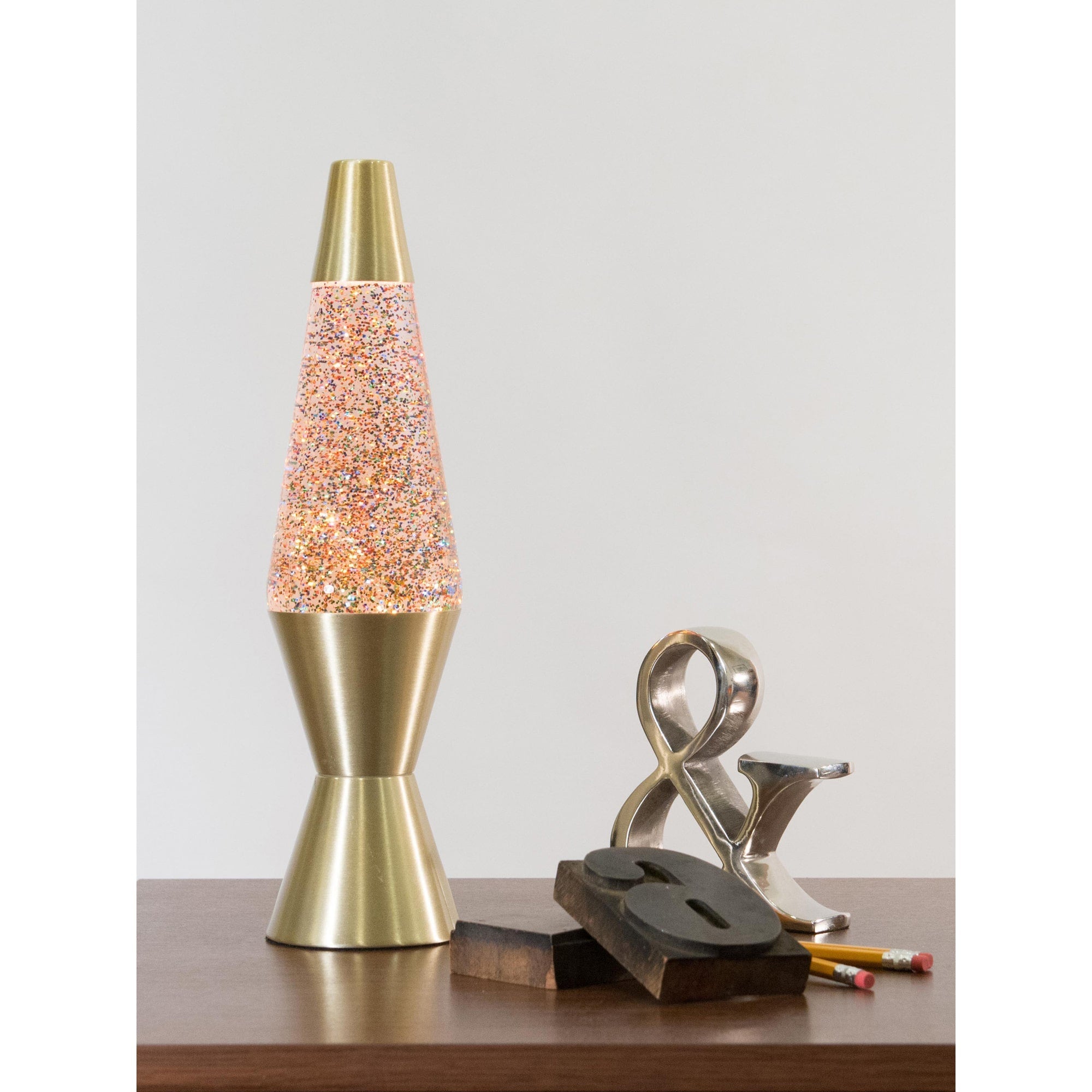 14.5" LAVA LAMP RAINBOW GLITTER - CLEAR/GOLD